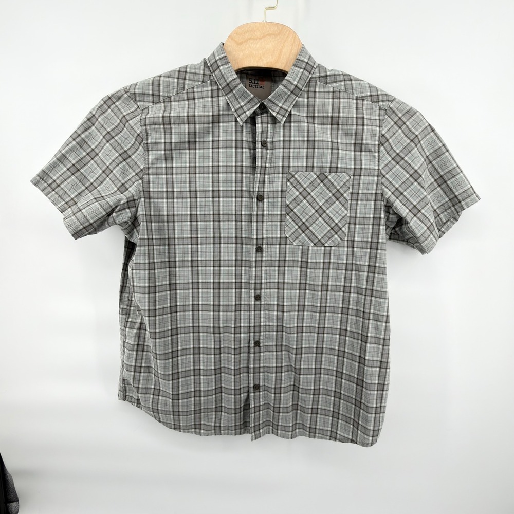 5.11 Tactical Shirt Mens Large L Short Sleeve Gray Plaid Button Up CCW Workwear